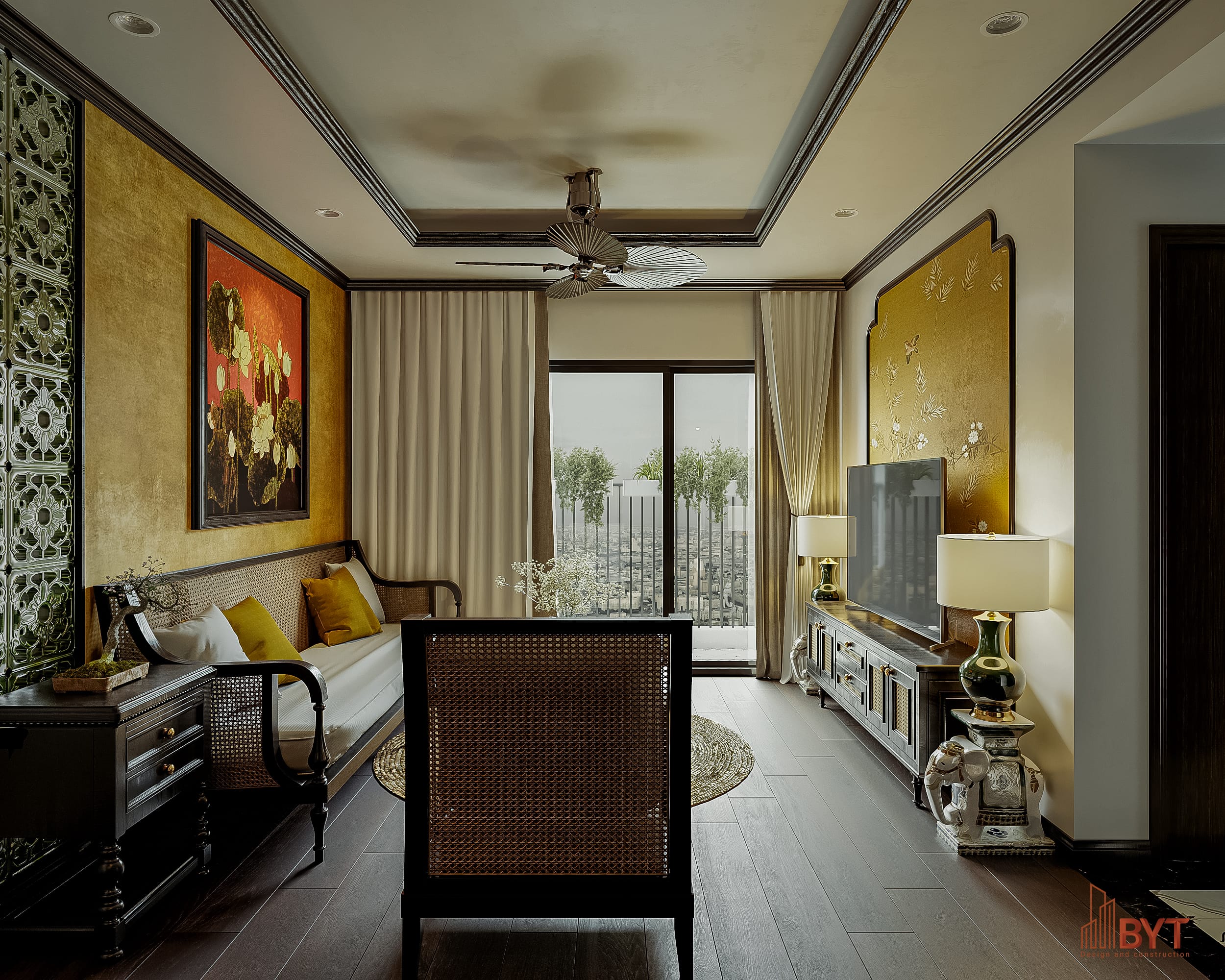 Thiết kế phòng khách đẹp sang trọng cho chung cư 2 phòng ngủ