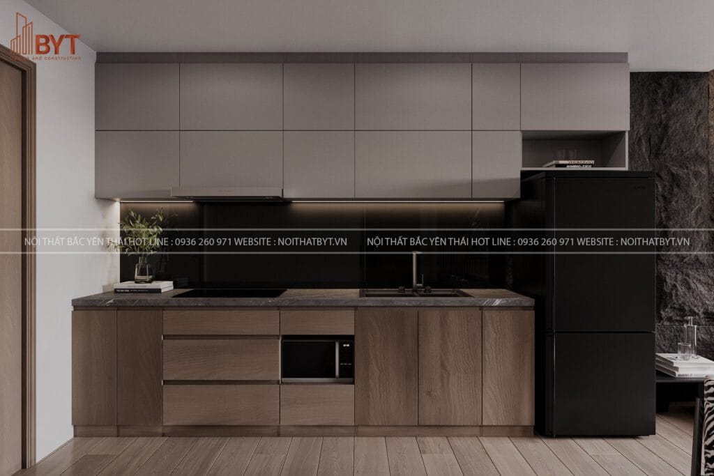 Thiết kế nội thất phòng bếp với tủ song song