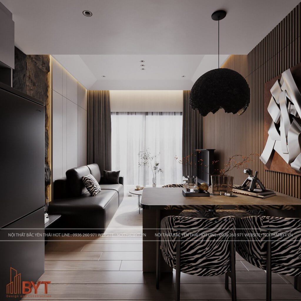 Thiết kế phòng khách chung cư 70m2 2 phòng ngủ