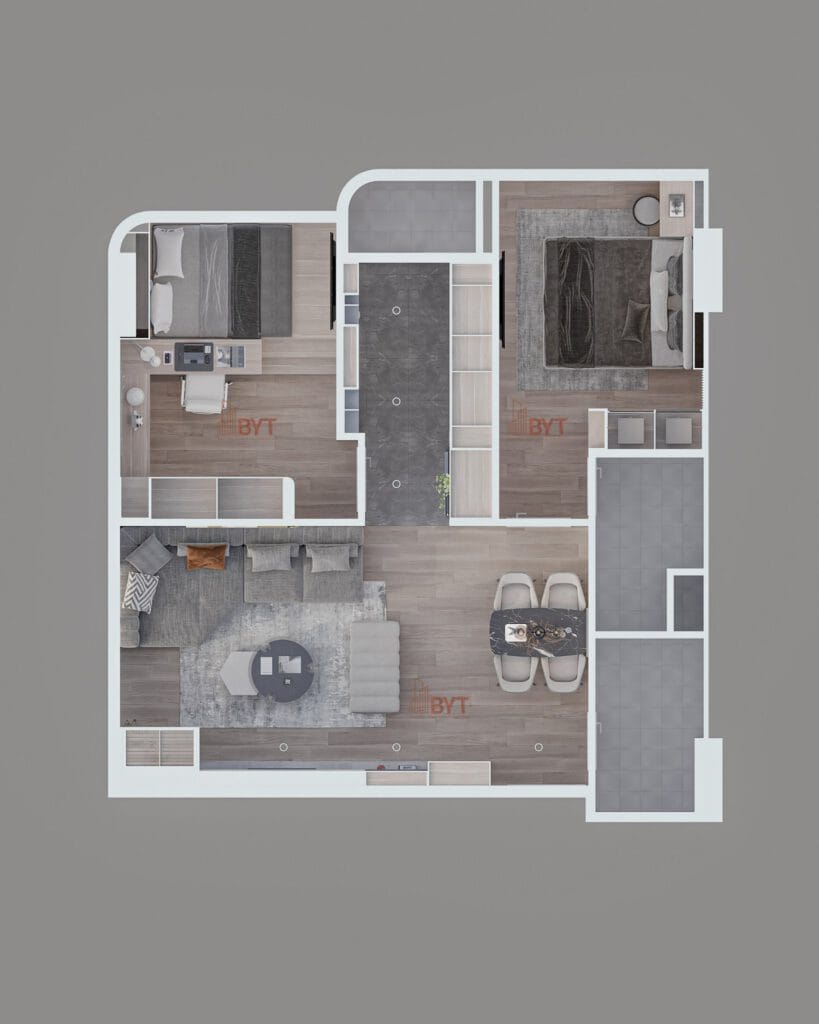 Thiết kế nội thất chung cư 70m2 2 phòng ngủ