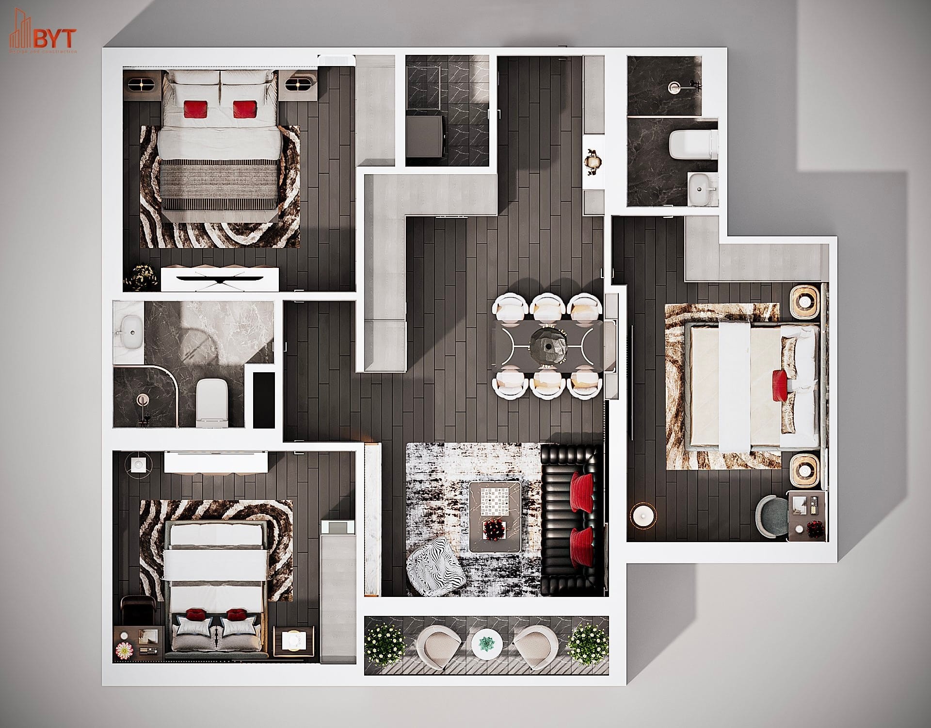 Thiết kế nội thất chung cư hiện đại 3 phòng ngủ