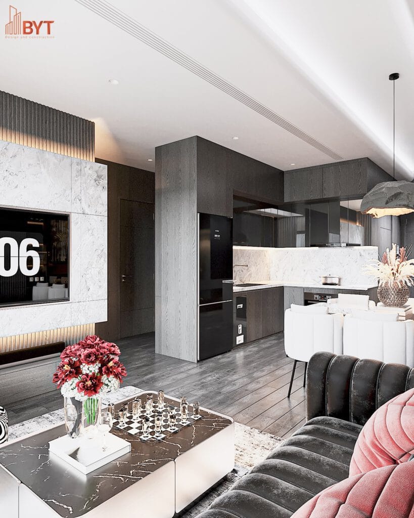 Thiết kế nội thất phòng bếp chung cư 3 phòng ngủ