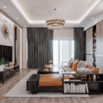 THIẾT KẾ NỘI THẤT PHÒNG KHÁCH VỚI GỖ TỰ NHIÊN CHẤT LƯỢNG CAO