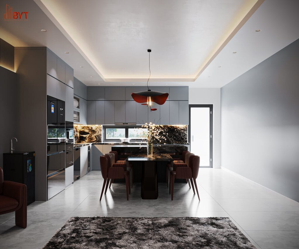 Thiết kế nội thất phòng bếp với tủ chữ L